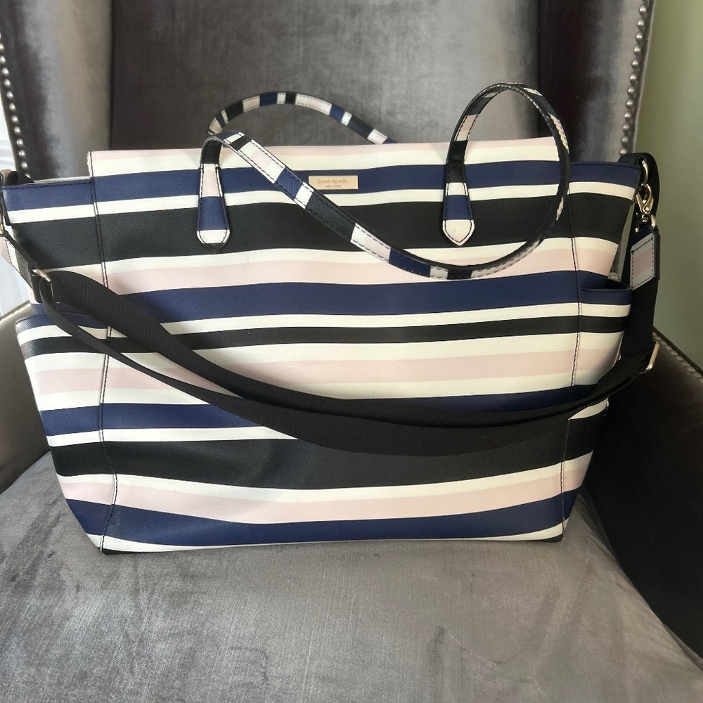 kate spade Striped Tote in Navy, Black, Pink, White